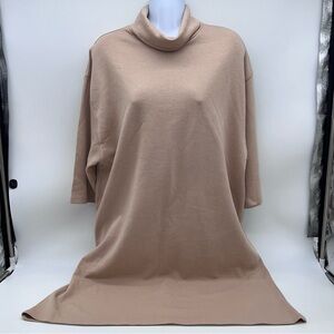 Zara Elegant Blush Tan Women's Turtleneck Sweatshirt Dress w/3/4 Sleeveless-Sz L